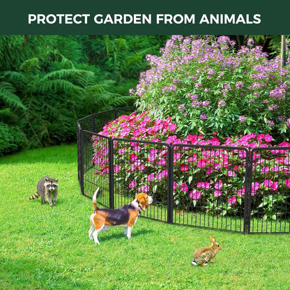 FXW Garden Fence Outdoor for The Yard – 24in(H) x 91.3ft(L) Heavy Duty Metal Animal Barrier for Dog and Rabbit, Decorative Dog Fence, 48 Panels, Black