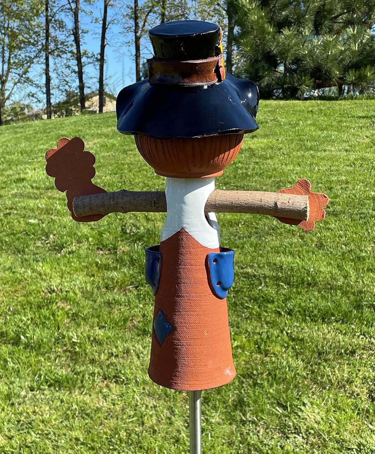 Ceramic Garden Decor - Scarecrow Lawn stake - Outdoor statue - Perfect, unique gifts for gardeners woman, men, yard gifts - Handmade, Frostproof