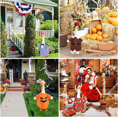8 Set Seasonal Holiday Goose Outfits Fall Halloween Christmas Summer All Seasons Lawn Porch Goose Clothes Costume for 23" Cement Statue Garden Patio Outdoor Decoration(Boy Style)