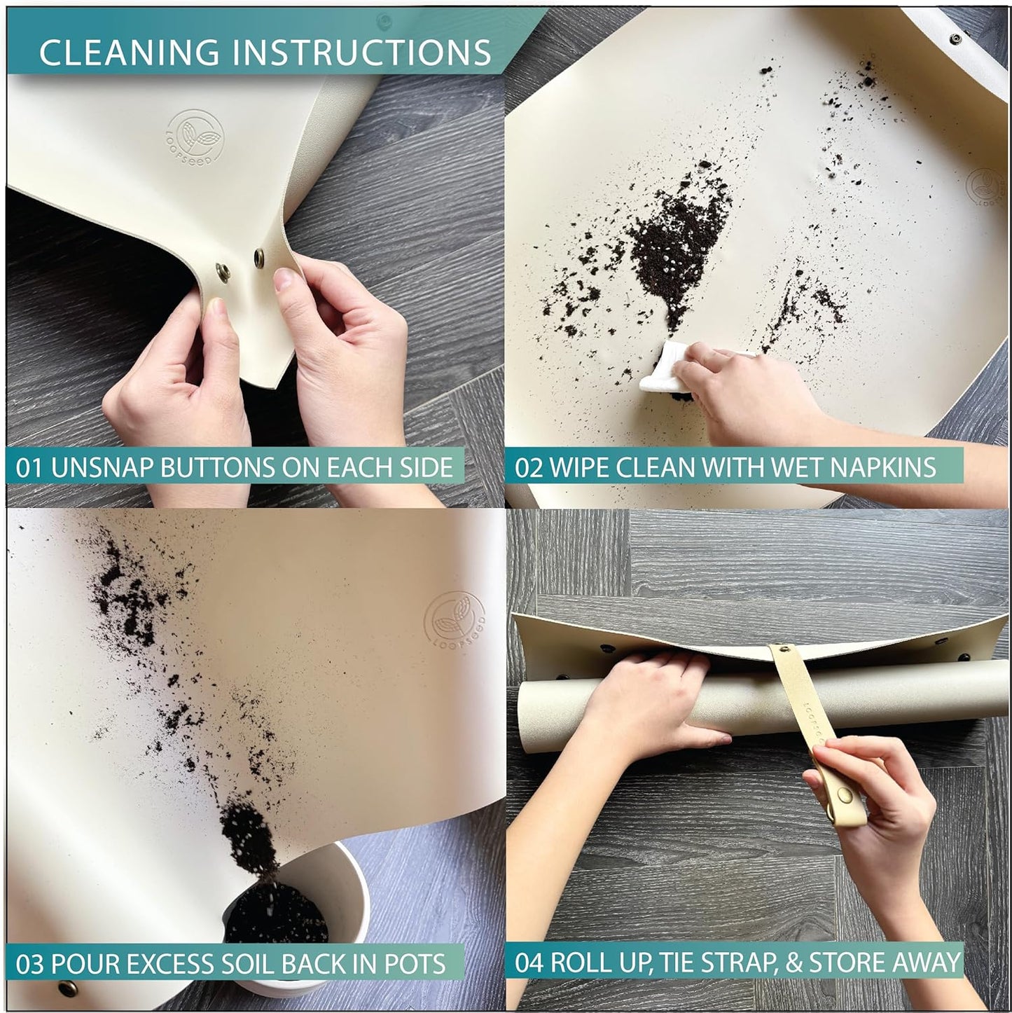 Vegan Leather Plant Repotting Mat Transplanting Mat for Indoor Gardening Waterproof Tray Mess Control Easy Clean Easy Storage 30” x 20” (Fawn Beige)