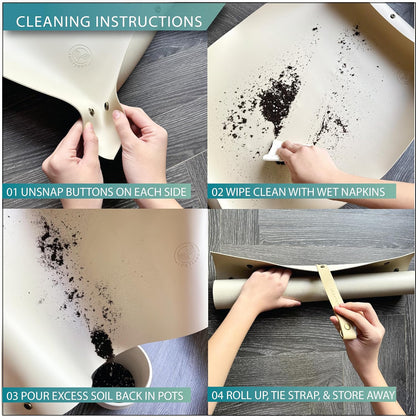 Vegan Leather Plant Repotting Mat Transplanting Mat for Indoor Gardening Waterproof Tray Mess Control Easy Clean Easy Storage 30” x 20” (Fawn Beige)
