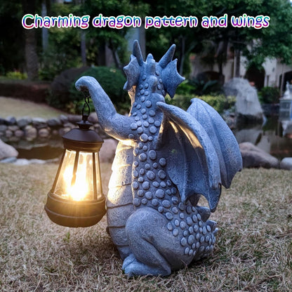 Solar Dragon Garden Statue Decoration with Solar Lantern,Dragon Figurine Lights Outdoor Décor for Yard，Lawn ,Patio, Balcony, Unique Housewarming Ornament