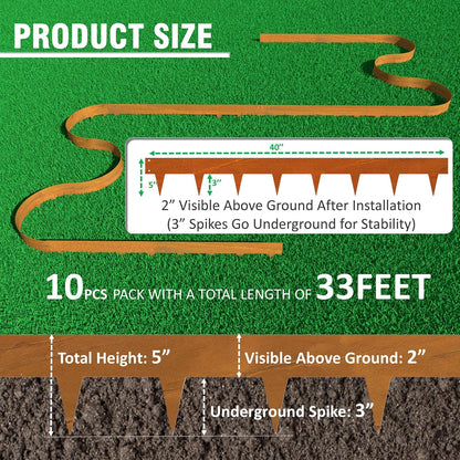 33ft. Cor-Ten Steel Landscape Edging (10-Pack) – 40" Metal Edging for Landscaping with 11 Stakes, Hammer-in Metal Landscaping Edging for Yard Pathway & Flower Beds – Lawn Edge for Garden Design