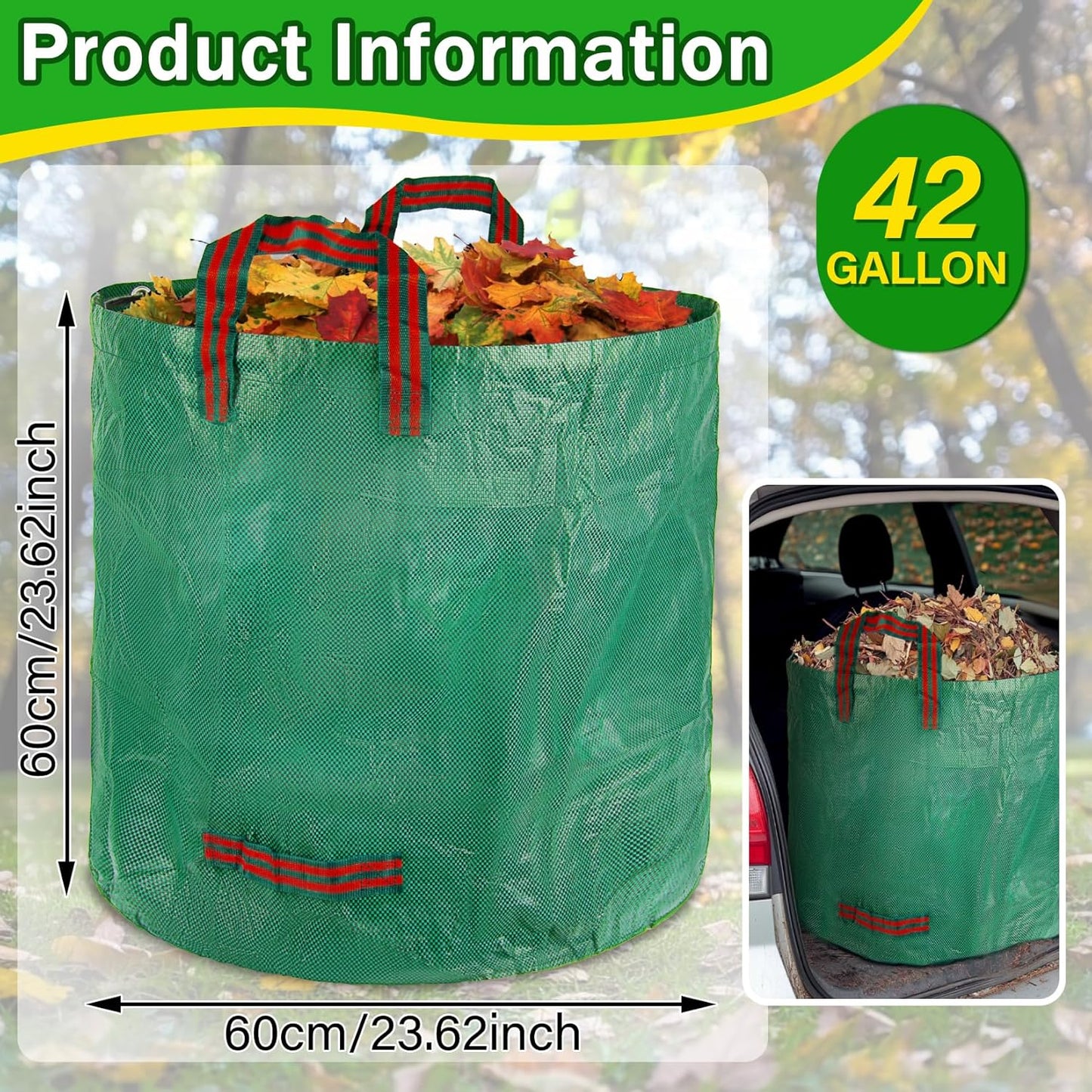 1PC Yard Waste Bag-42 Gallon Trash Bags,Reusable Lawn Leaf Bags,Standable Garden Waste Bags With 4 Handles,Collapsible Gardening Containers for Lawn and Leaf Trash,Weed Bag