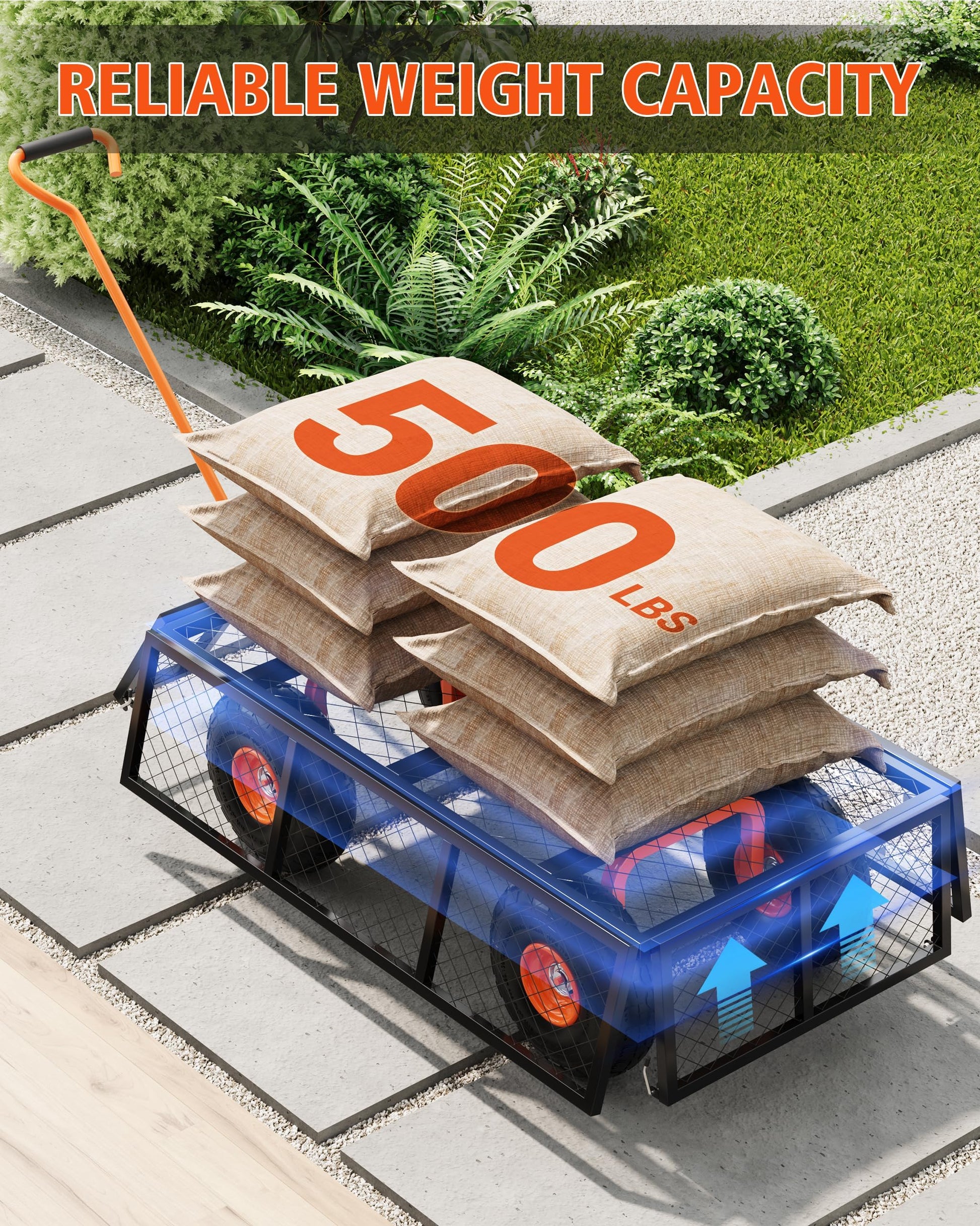 GarveeLife Heavy Duty Steel Garden Cart, 500 LBS Capacity 3 in 1 Pullable Garden Wagon with 10 in