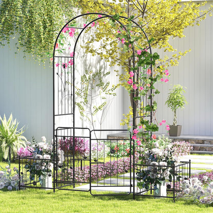 Giantex Garden Arch with Planter - 86 inch Metal Garden Arbor with Gate, Arch Trellis for Climbing Plants Rose, Wedding Archway Pergola for Lawn Patio Bridal Party Decoration