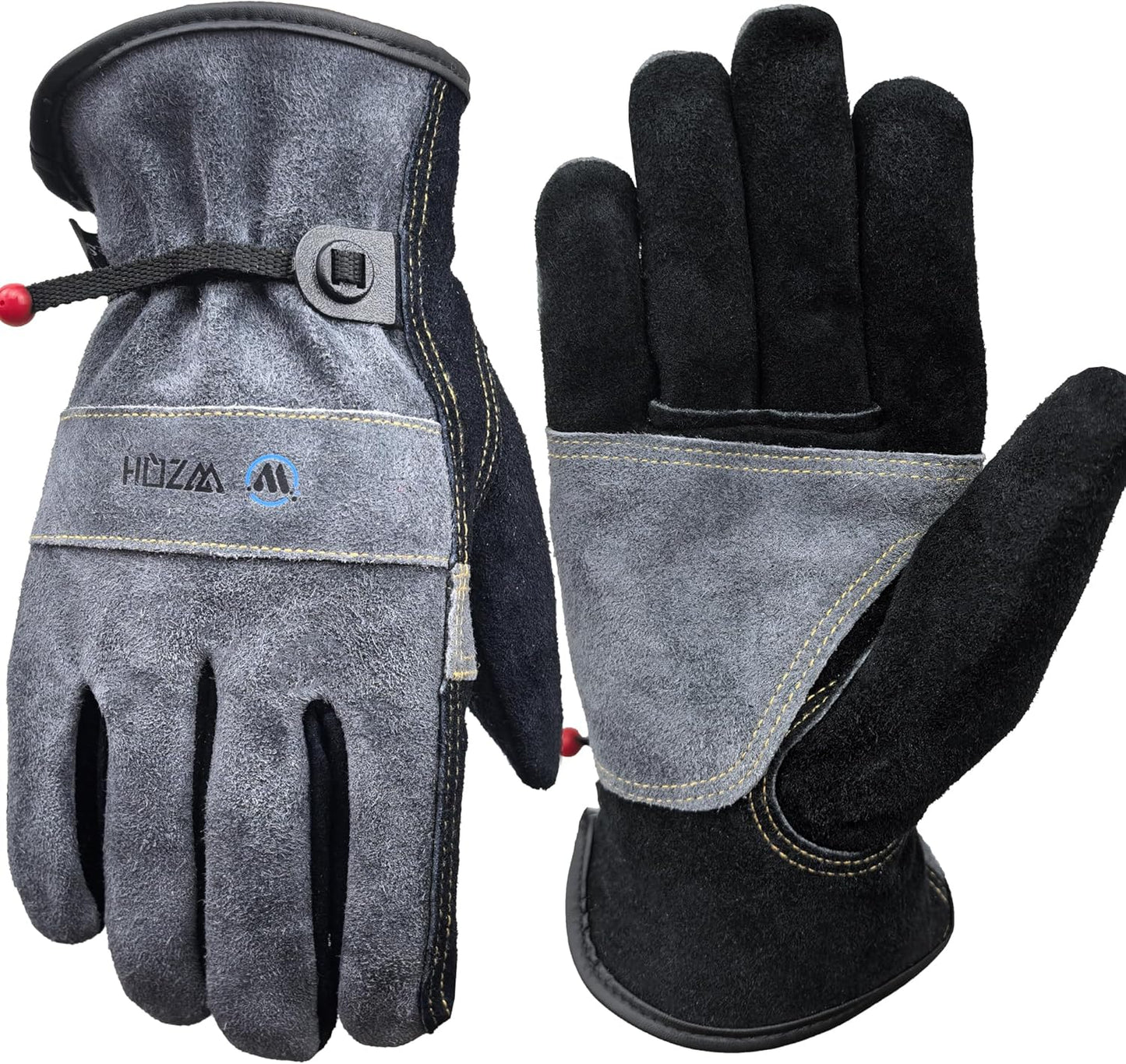 Leather Work Gloves for Men or Women. Medium Glove for Gardening, Tig/Mig Welding, Construction, Chainsaw, Farm, Ranch, etc. Cowhide, Cotton Lined, Utility, Firm Grip, Durable. Grey-Black M