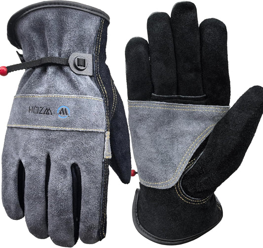 Leather Work Gloves for Men or Women. Medium Glove for Gardening, Tig/Mig Welding, Construction, Chainsaw, Farm, Ranch, etc. Cowhide, Cotton Lined, Utility, Firm Grip, Durable. Grey-Black M