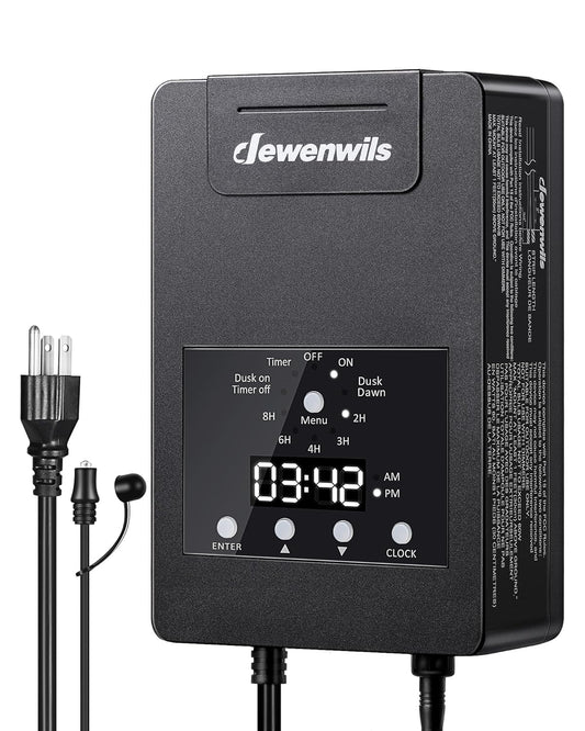 DEWENWILS 120W Low Voltage Transformer with Photocell Sensor & Timer, 120V AC to 12V DC, Weatherproof Landscape Lighting Transformer for Spotlights, Garden Lights, Steplight, Billboard…