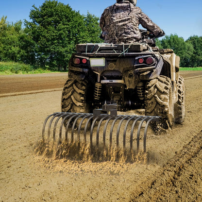 YITAMOTOR 48" Tow Behind Landscape Rake, 2" Receiver Lown Dethatcher Rack with 17 Steel Tines for ATV/UTV & 3-Point Hitch Systems Tractor, for Leaves, Debris, Grass, Pine Needles