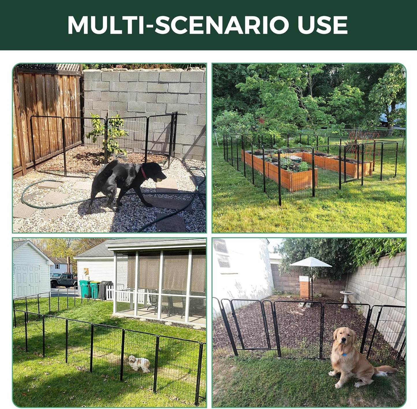 FXW Garden Fence Outdoor for The Yard – 45in(H) x 71.3ft(L) Heavy Duty Metal Animal Barrier for Dog and Rabbit, Decorative Dog Fence, 32 Panels, Black