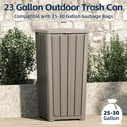 23 Gallon Outdoor Trash Can Waterproof Resin Garbage Can with Lid Outside Trash Bin for Porch Backyard, Deck, Patio, Kitchen Trash Can