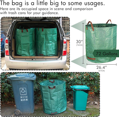 Gardzen 3-Pack 72 Gallon Yard Waste Bags, Reusable Heavy Duty Collapsible Garden Leaf Bags with Plastic Ring, Stand-Up Yard Waste Bin for Leaves, Lawn Debris & Grass Clippings