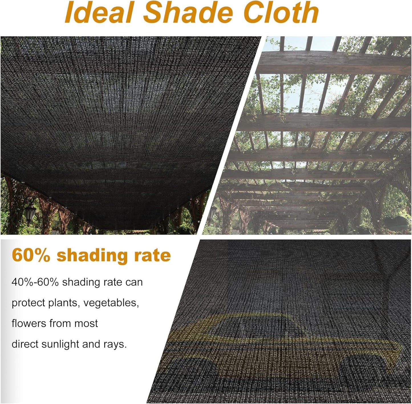 SPORTYOUTH 70% Shade Cloth for Patio, 6x50 ft Mesh Tarp with Grommets, UV Resistant Black Sunblock Sun Shade Netting Cover for Garden, Greenhouse, Chicken Coop, Pergola, RV, Canopy, Barn Kennel