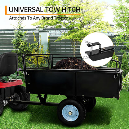 Utility Trailer, Steel ATV Trailer, Heavy Duty Lawn Mower Trailers, 750 Lbs 15 Cu.Ft. with Removable Sides, Pneumatic Tires and Quick Dump Pull Back, Dump Trailers for Gardens, Tractors, and Farms