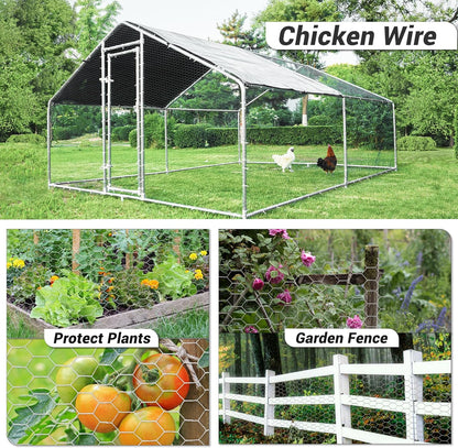 Chicken Wire Fencing Mesh, Galvanized Hexagonal Floral Chicken Wire, Outdoor Anti-Rust Chicken Wire Poultry Netting for Garden Fence (1 ft x 100 ft, Hot-Dipped)
