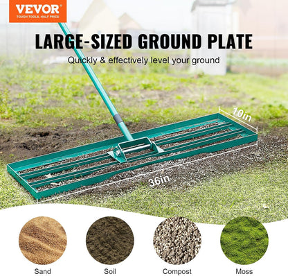 VEVOR Lawn Leveling Rake, 36“ x10 Level Lawn Tool, Heavy-Duty Lawn Leveler with 78"" Steel Extended Handle, Yard Leveling Rake Suit for Garden, Golf Lawn, Farm, Green