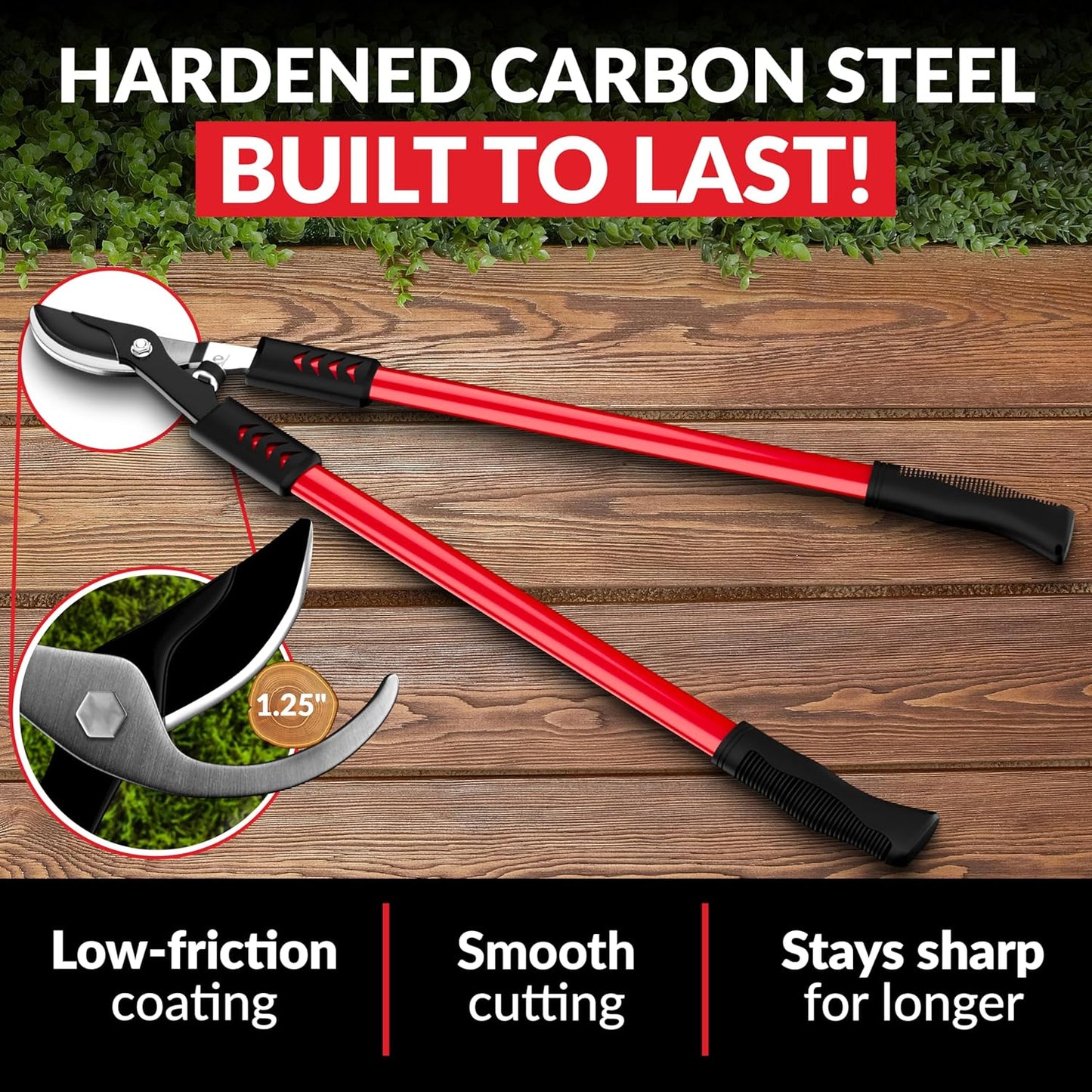 TABOR TOOLS GL16A Bypass Lopper, Chops Branches with Ease, Classic 28 Inch Tree Trimmer, Branch Cutter with 1 1/4 Inch Clean Cut Capacity.