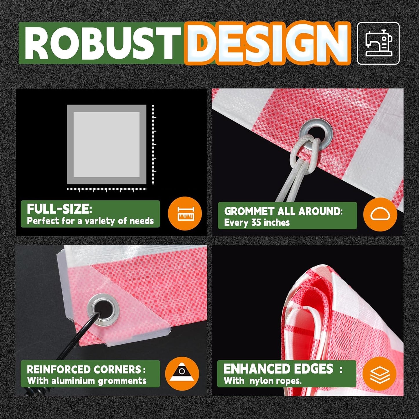RAINDEWAY Tarps 4x30 Feet,12 Mil Sunshade Striped Tarp Waterproof,Multipurpose Poly Tarp Cover with Grommets and Reinforced Edges,Red/White Tarps