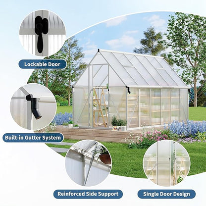 8'X14' Aluminum-Framed Polycarbonate Greenhouse, Heavy Duty Polycarbonate Greenhouse with Quick Setup Structure and Roof Vent, Large Enhanced Aluminum Greenhouses Kit for Outdoors