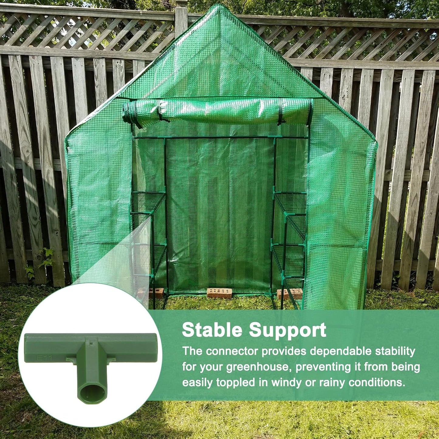 12 Pcs 11mm Greenhouse Frame Building Connectors, 3 Way Flat Pipe Fitting for Grape Trellis/Sunscreen Shed/Gardening Plant Stakes, Greenhouse Accessories [Green]