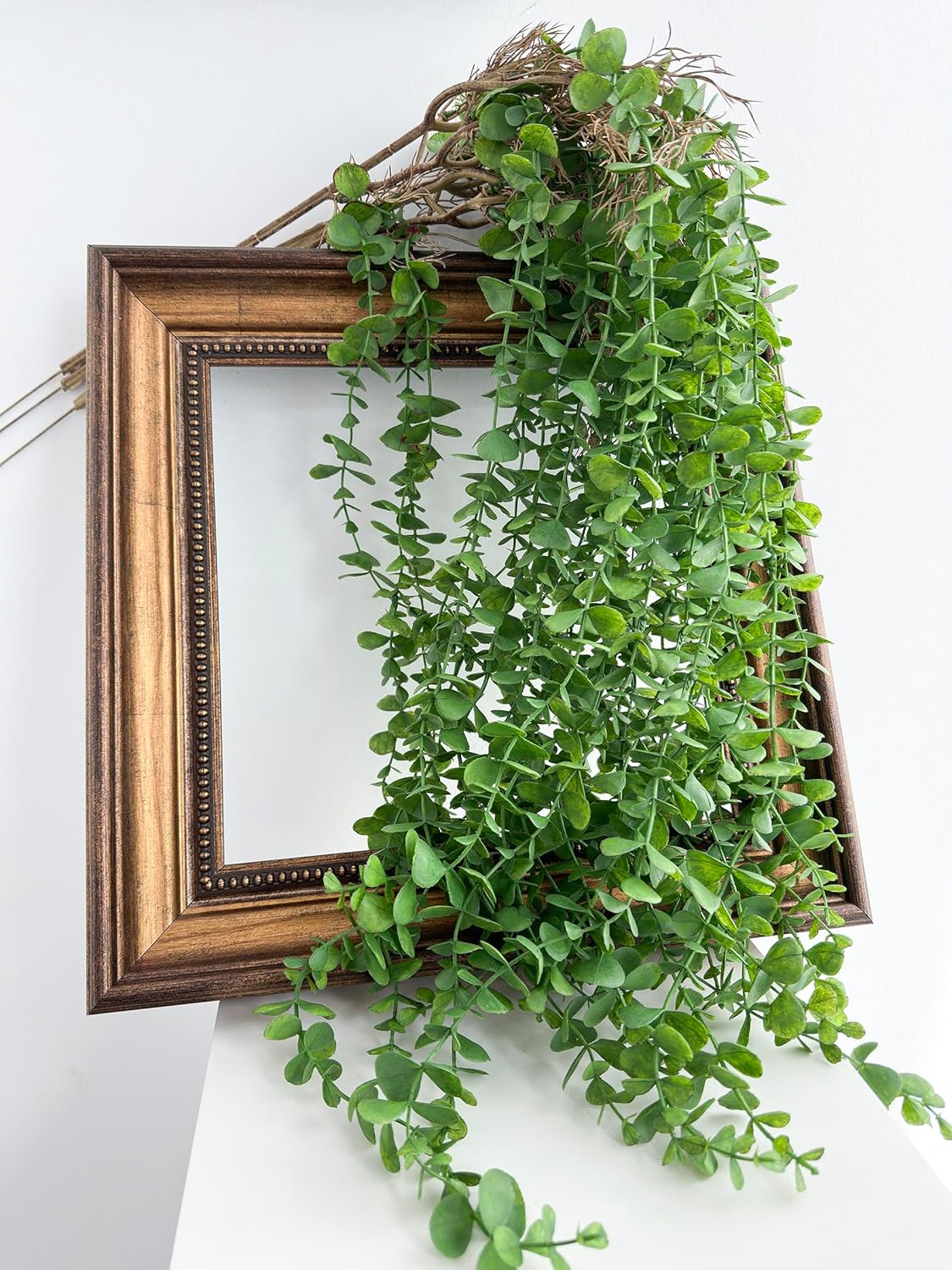 3 Eucalyptus Stems Artificial Hanging Plant, Fake Plastic Hanging Greenery Stems with Roots for Home Farmhouse Wall, Ceiling, Bathroom, Mantle, Outdoors Porch Decorations (3, Eucalyptus)