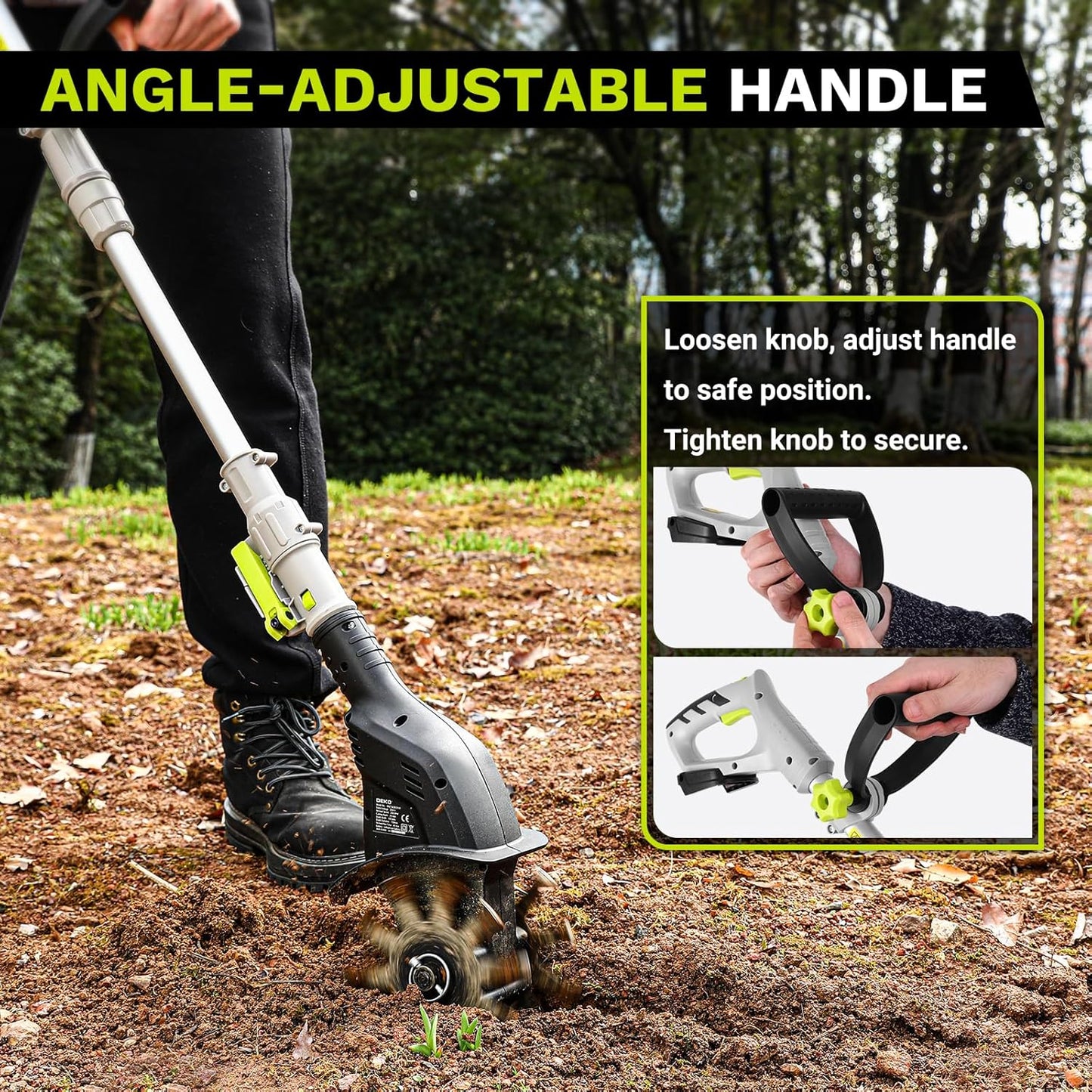 Cordless Electric Garden Tiller: DEKOPRO Power Cultivator for Effortless Soil Cultivation in Flower Beds, Vegetable Gardens, Lawns-Lightweight Lawn Yard Garden Tiller for Women & Seniors