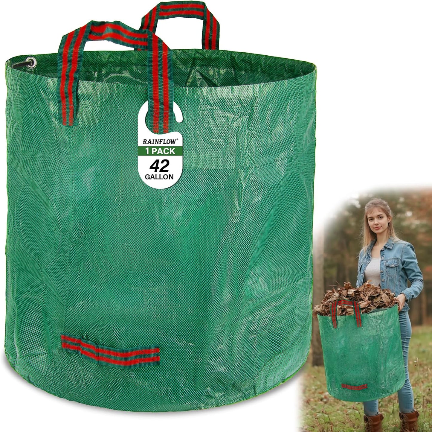 1PC Yard Waste Bag-42 Gallon Trash Bags,Reusable Lawn Leaf Bags,Standable Garden Waste Bags With 4 Handles,Collapsible Gardening Containers for Lawn and Leaf Trash,Weed Bag