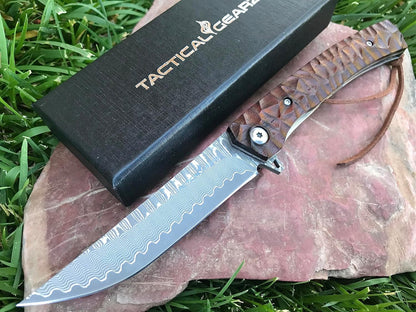 TACTICAL GEARZ Damascus Pocket Knife - EDC Folding Knife with Rosewood Handle - 67 Layer Damascus Steel VG10 Blade Everyday Carry (Alya)