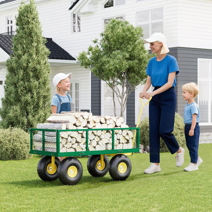 Metal Wagon - 900lbs Garden Cart with 10" Multi-Terrain Tires, 4 Removable Mesh Sides & 180° Swivel Handle, Yard Wagon Cart for Lawn, Yard, Patio Gardening