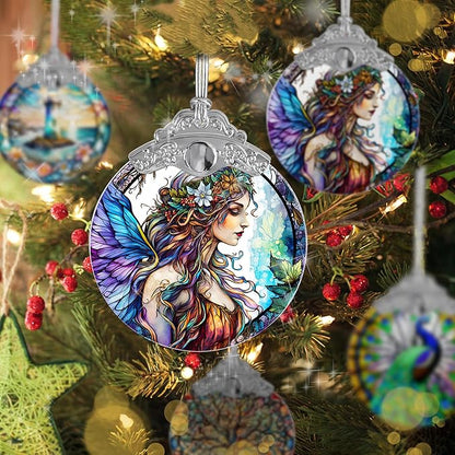 Stained Glass Suncatcher, Jocidea Fairy Ornament, Christmas Ornaments, Holidays Ornaments, Christmas Tree Decor, Fairy Decor for Home, Fairy Gifts