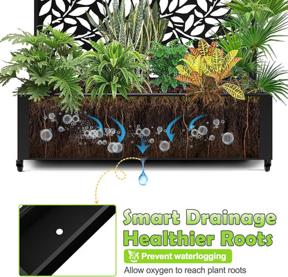 15.7"×70.9"×47.2" Metal Raised Garden Bed with Trellis and Wheels - Tall Trellis Planter Box for Climbing Plants, Vegetables & Vines - Outdoor Privacy Planters for Patio (Black)