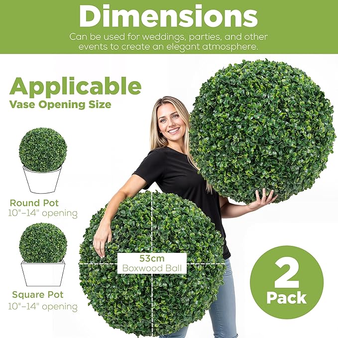 DRAY Premium 20.87" Faux Boxwood Balls – Set of 2 Artificial Topiary Spheres for Outdoor & Indoor