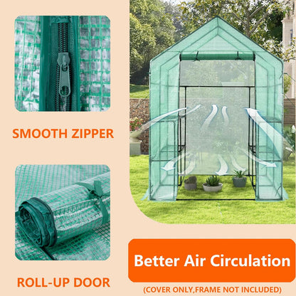 Greenhouse Replacement Cover, 56×56×76 Inch PE Walk-in Greenhouse Cover for Gardening Plants w/Roll-Up Zipper Door, Waterproof Frost Protection Wind Rain Proof, Easy Assembly (No Frames Include)