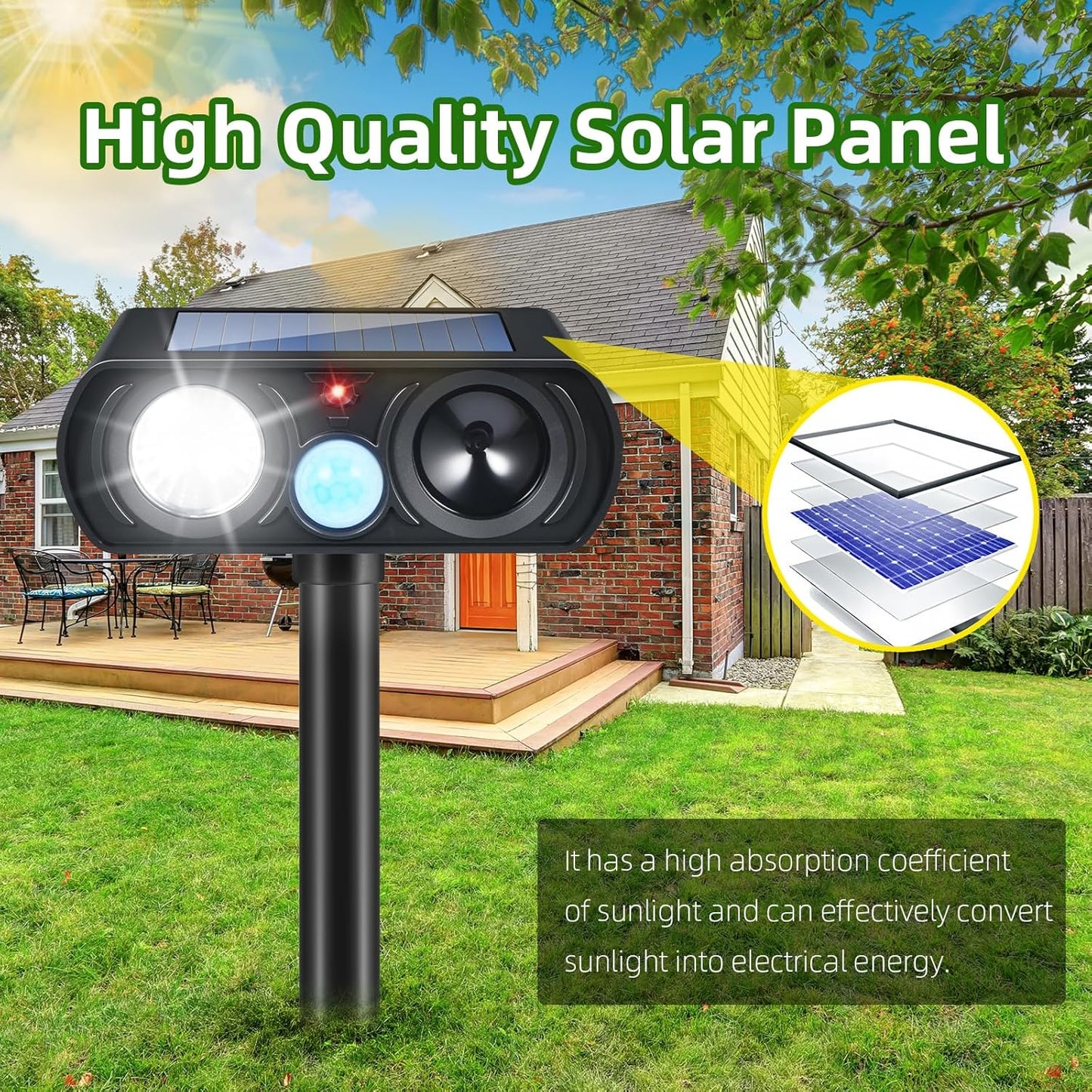 2Pack Solar Deer Repellent Device Ultrasonic Repellent Outdoor Solar Animal Repeller with LED Strober Light&Motion Sensor,2025 Cat Deterrent Outdoor to Scare Squirrel Raccoon Skunk Rabbit