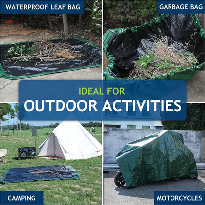 2 Pcs Leaf Tarp 9x9 Feet, Lawn Garden Leaf Tarp with 4 Drawstrings, Reusable Waterproof Poly Tarp Yard Waste Bags, All Purpose Protective Cover for Bikes, Furniture Cover, Tent Footprint