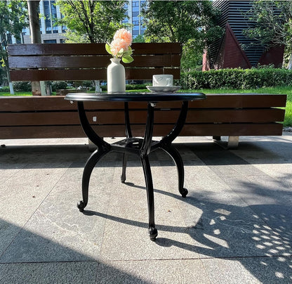 Cast Aluminum Outdoor Side Table,Small Patio Table,Outdoor Coffee Tables for Patio,Garden,Balcony, for All Weather (Black, Round)