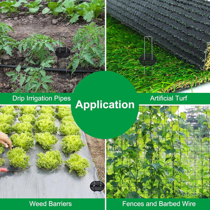 Finderomend 100 Pack Landscape Staples and 100 Pack Gaskets,8" Long 9 Gauge Galvanized Steel Garden Staples with Black Pads,Landscape Pins Turf Staples for Securing Weed Barrier Artificial Grass