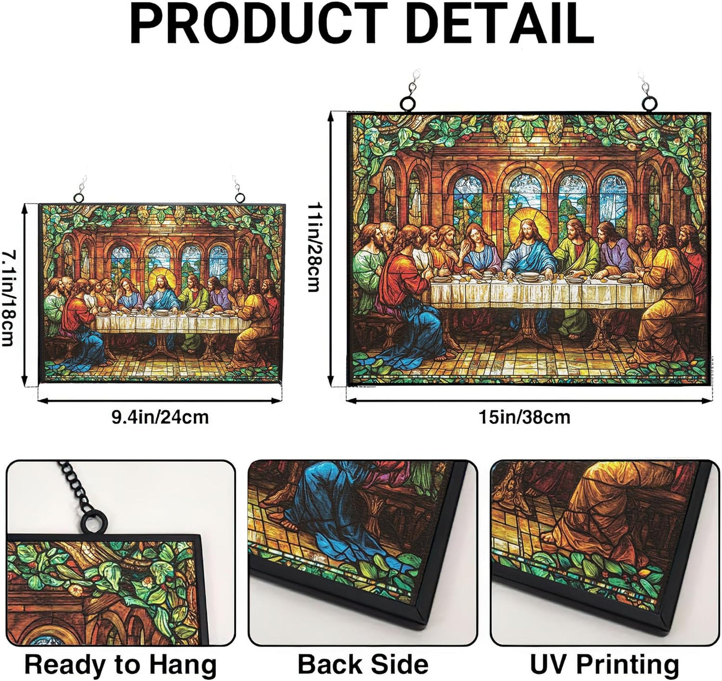 Customized Rectangle Art Nouveau Last Supper Stained Glass Suncatcher Stained Glass Window Hanging Home Decor Garden Halloween Christmas Party Wedding Housewarming Gifts