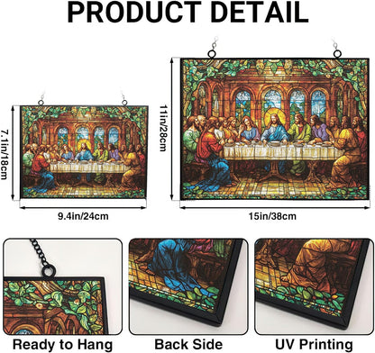 Customized Rectangle Art Nouveau Last Supper Stained Glass Suncatcher Stained Glass Window Hanging Home Decor Garden Halloween Christmas Party Wedding Housewarming Gifts