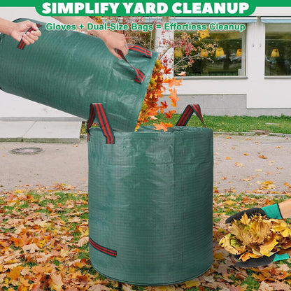 Reusable Yard Waste & Lawn and Leaf Bags with Gloves Pack - 72 & 32 Gallon Heavy Duty Lawn Trash Bags, Multi-Purpose: Garden Debris, Leaf Collection & Tool Storage, Collapsible for Easy Storage