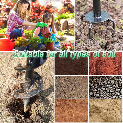 2 in 1 Hand Drill Auger Post Hole Digger – 44.5 inch Manual Garden Spiral Drill Planter for Bulb, Flower, Seedlings, Bedding Plants, Fence Post Auger for Trees, Mailbox, Deep Cultivating.