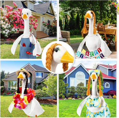 Aliceset 6 pcs Porch Goose Wings with Wigs Eyelash Cute Goosey Braid Wigs PoseAble Wings Reusable 3D Salon Eyelashes with Color for 23/17'' Outdoor Patio Yard Lawn Art Decoration