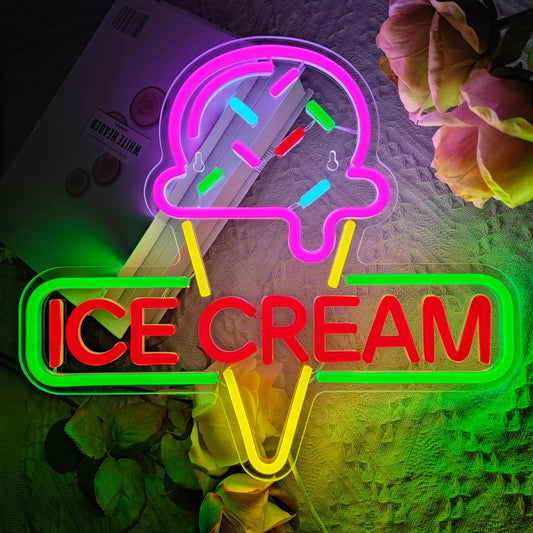 Ice Cream Neon Sign Light up Acrylic LED Lamp with USB Powered Ice Cream Letter Neon Light for