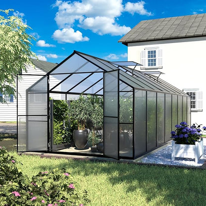 BlueWish 8x16 FT Greenhouses for Outdoors, Greenhouse with Rivet Structure, Adjustable Vents, Aluminum Greenhouse Kit with 4MM Polycarbonate Panel, Walk-in Green House for Garden, Gray