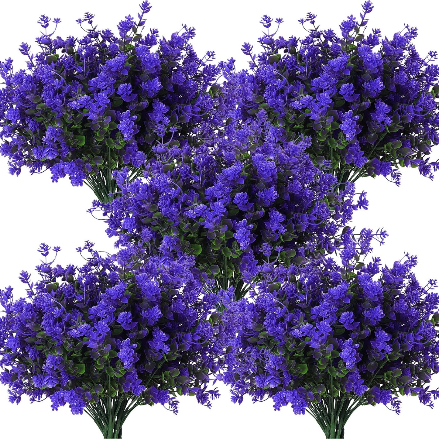 RECUTMS Fake Outdoor Flowers Artificial Flowers Plants for Window Boxes Spring Outdoor Home Decoration, 10 Bundles Fake Faux Eucalyptus for Outside Home Planter Porch Patio Window Yard Decor(Purple)