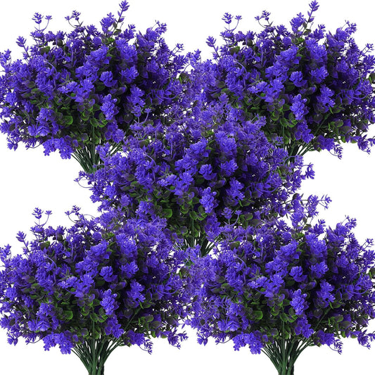 RECUTMS Fake Outdoor Flowers Artificial Flowers Plants for Window Boxes Spring Outdoor Home Decoration, 10 Bundles Fake Faux Eucalyptus for Outside Home Planter Porch Patio Window Yard Decor(Purple)
