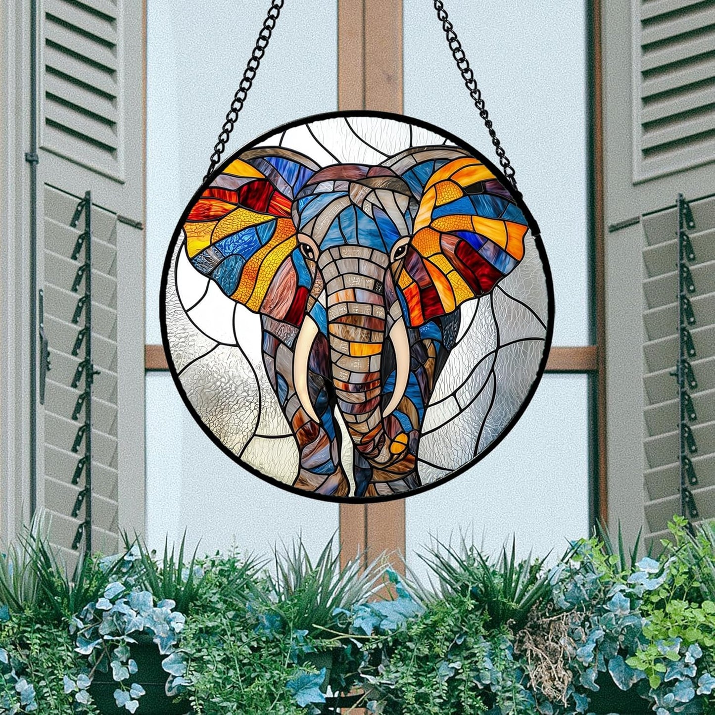 Stained Glass Window Hanging, Colorful Elephant Sun Catcher for Door Home Decor Animal Suncatcher Christmas Mother's Day Birthday Gifts for Women Men Mom and Nana 11.8 in