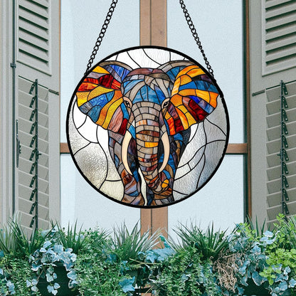 Stained Glass Window Hanging, Colorful Elephant Sun Catcher for Door Home Decor Animal Suncatcher Christmas Mother's Day Birthday Gifts for Women Men Mom and Nana 11.8 in