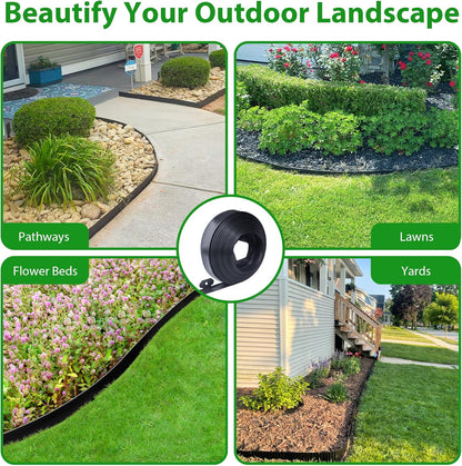 Garden Edging Border,Plastic Edging for Landscaping,Flower Bed, Paver and Lawn Edging Border (4Inchx100FT-2, Black)